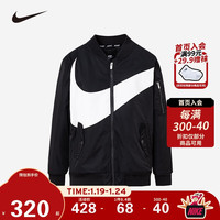 NIKE 耐克童装男女童棉服冬季保暖儿童经典大LOGO休闲棒球领夹克外套 正黑色 110/56(5)