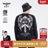 BOY LONDON【闪耀银币】秋季男女同款翅膀反光印花层次感圆领套头卫衣N03002 黑色 XS