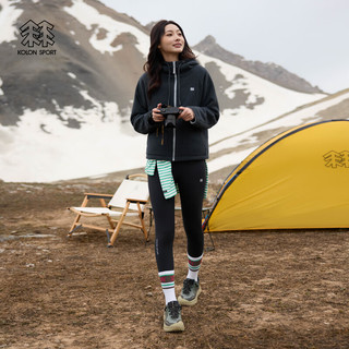 KOLON SPORT可隆女士两面穿运动外套防风防泼水短款宽松抓绒衣 烟灰AS XL