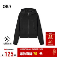 森马（Semir）外套女短款插肩袖小个子潮2024冬季加绒紧身连帽夹克109724108015