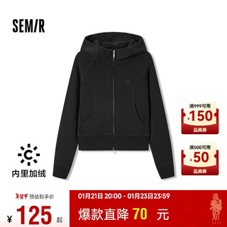 森马（Semir）外套女短款插肩袖小个子潮2024冬季加绒紧身连帽夹克109724108015 黑色90001 L