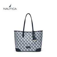 NAUTICA诺帝卡老花系列托特包通勤小众女士包高级单肩包大容量斜挎包实用 藏蓝色