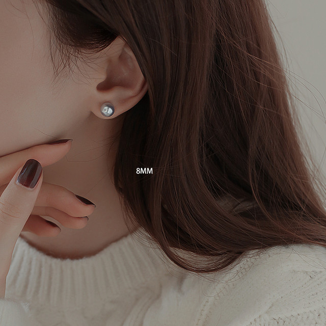 饰悟 施家真多麻灰色珍珠耳钉女耳夹无耳洞女大溪地黑纯银珍珠耳饰耳环