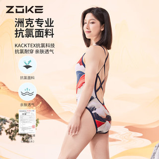 洲克 ZOKE 泳衣女连体2024新款游泳馆专用竞速训练泡温泉竞技游泳衣女士 中国祥云125535842 /单层无胸垫 XL