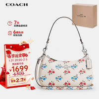 COACH 蔻驰 女士花卉图案单肩斜挎包月牙包白色皮革CT830SVCAH