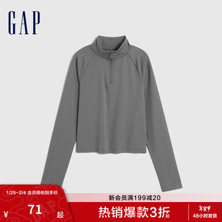 Gap 女装冬季款时尚紧身拉链半开襟长袖T恤841599运动上衣 深灰色