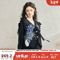 两三事梵高v领针织马甲女春季2025无袖毛衣绑带背心 银河甜心 黑色-y M