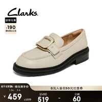 Clarks 女鞋单鞋休闲百搭方跟一脚蹬女士皮鞋 白色 37.5