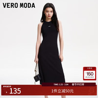 VEROMODA连衣裙2024早春休闲百搭罗纹纯色弹力无袖背心裙 S59黑色 160/80A/S