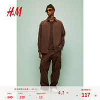 H&M 男装衬衫2024年秋季宽松版灯芯绒衬衫1237566 棕色 180/124