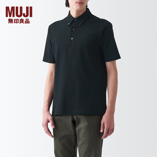 无印良品（MUJI）男式 凉爽珠地网眼 纽扣领 短袖POLO衫 纯棉全棉 ABE10A3S 黑色 M