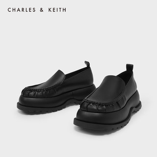 CHARLES&KEITH【SALE】绗缝褶皱设计厚底乐福鞋女士CK1-71900002 Black黑色 40