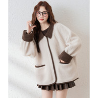 唐狮2024初冬外套女仿羊羔绒短款上衣灯芯绒小众设计感上衣冬季 L