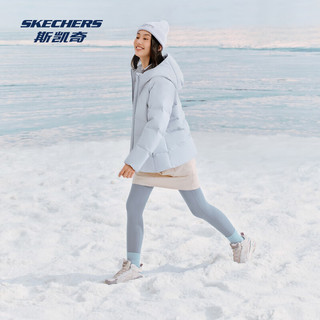 斯凯奇（Skechers）2024秋冬女款连帽羽绒外套防泼水保暖防静电抗菌 浅灰蓝色/02K5 S