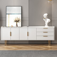 尚金装家私现代轻奢实木电视柜主卧室床尾电视柜加高收纳储物柜岩板圆茶几桌 2米电视柜-奶油白色 整装