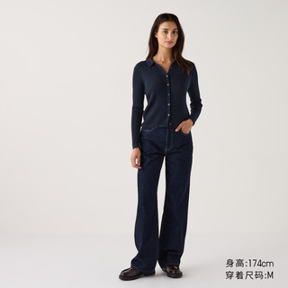 优衣库 UNIQLO 优先顺丰优衣库女装精纺美利奴羊毛罗纹polo领针织开衫长袖469483