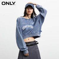 ONLY秋季潮流休闲百搭刺绣拼接字母宽松长袖套头圆领短款卫衣女