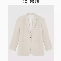 致知ZHIZHI 品令 西装外套女早春高级感休闲宽松廓形羊毛混纺黑色 尺码表 4/M