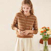 兔皇【加厚纯羊毛】圆领格纹羊毛衫针织女毛衣TW197583