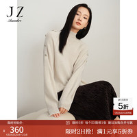 玖姿·安娜蔻简约无缝一体插肩全羊毛长袖套头毛衫女冬季 杏色 L