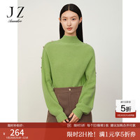 玖姿·安娜蔻简约无缝一体插肩全羊毛长袖套头毛衫女冬季 纯绿 2XL