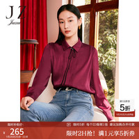 玖姿（JUZUI）翻领宽肩长袖衬衫女装春季简约压褶设计感上衣红色 酒红 XL