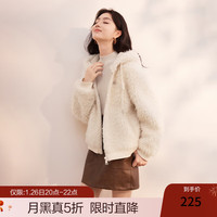 香影【咩咩绒】连帽短款毛毛外套女2024秋冬羊羔毛风环保皮草 米色 S