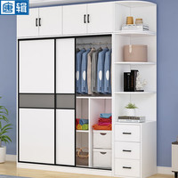 唐辑实木衣柜卧室现代简约家用推拉门储物加厚大衣柜2米长主柜 （180主柜+顶柜+边柜）包安装