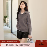 香影半拉链毛衣女长袖2024秋冬宽松慵懒风翻领套头针织衫上衣 灰色 M