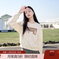 香影（xiangying）圆领套头卫衣女2024春秋无帽韩版宽松设计感慵懒卡通上衣 米色 S