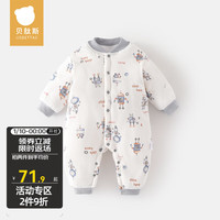 贝肽斯新生婴儿衣服春季夹棉连体衣春秋套装宝宝棉衣棉服幼儿外出 机器人乐园 66cm