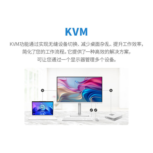 微星 27英寸 4K HDR400 Type-c 98W 10Bit 99%DCI-P3 莱茵认证 旋转升降 专业设计白色显示器MD272UPHW