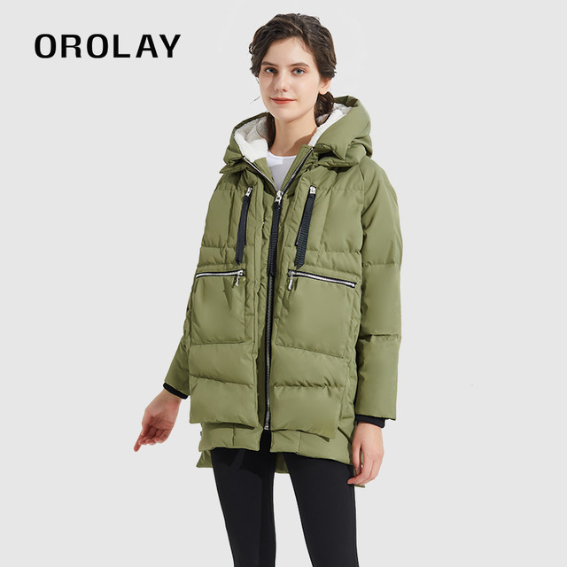 欧绒莱 OROLAY 经典冬季中长款加厚羽绒女保暖蓄热内里外套时尚
