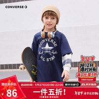 匡威（Converse）匡威儿童童装儿童长袖t恤2024秋季中大童假两件上衣t恤长袖 藏青蓝 110 【110/56（5）】