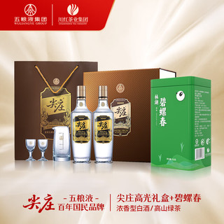 尖庄 绿茶碧螺春特级茶叶 150g*1盒 赠尖庄高光52度双瓶装礼盒