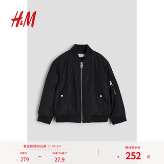 H&M 童装男童2024秋季立领宽松夹棉飞行员夹克1209502 黑色 130/64