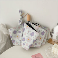 iChoice三折晴雨伞两用黑胶防晒太阳伞文艺清新紫花楹碎花雨伞自开收 紫花楹（手动款）