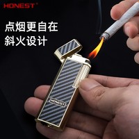 百诚 Honest 新款超薄打火机充气点火器高档侧滑轮烟斗便携打火器烟具礼品 黑灰丝印