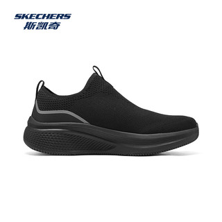 斯凯奇（Skechers）男女高透气回弹舒适缓震一脚蹬设计运动鞋跑步鞋 全黑色/BBK 42.5