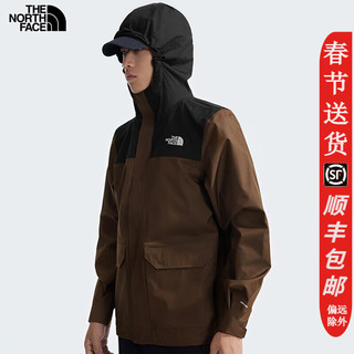 移动端、京东百亿补贴：THE NORTH FACE 北面 冲锋衣男款24秋冬户外防水防风可配内胆连帽夹克外套8AUK 5EX/棕色/24秋冬 S