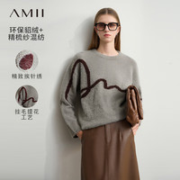 AMII2024冬休闲圆领字母提花刺绣仿貂绒毛衣女宽松落肩袖上衣 浅灰 165/88A/L
