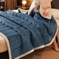 南极人毛毯被子冬季加厚加绒牛奶绒羊羔绒冬天毛毯单人宿舍珊瑚绒盖毯子 藏青色 200*230cm