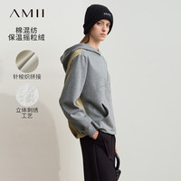 AMII2024冬撞色撞料拼接连帽刺绣口袋加绒卫衣女宽松休闲12444202 花灰 160/84A/M
