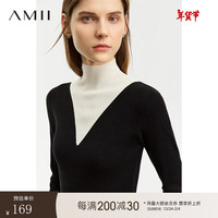 AMII2024冬简洁通勤半高领撞色拼接假两件毛衣女修身显瘦上衣 黑色 155/80A/S