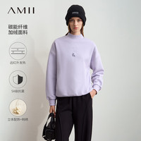 AMII2024冬休闲半高领小熊装饰加绒卫衣女落肩袖摇粒绒上衣 丁香紫 160/84A/M