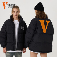 VLONE 羽绒服男装冬季90保暖鸭绒刺绣橙V字母立领外套男 黑色 S