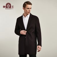 兽王中长款毛呢大衣韩版修身羊毛大衣男士双面尼冬季呢子外套 紫色 50/L