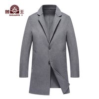 兽王中长款毛呢大衣韩版修身羊毛大衣男士双面尼冬季呢子外套 灰色 48/M