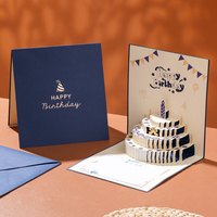 2024立体贺卡雕刻公司感恩祝福语LOGO创意商务明信卡片送男女朋友闺蜜 蓝蜡烛快乐立体【含信封】