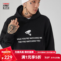 VISION STREET WEAR 潮流印花卫衣休闲连帽套头长袖卫衣 男女同款款 黑色 S